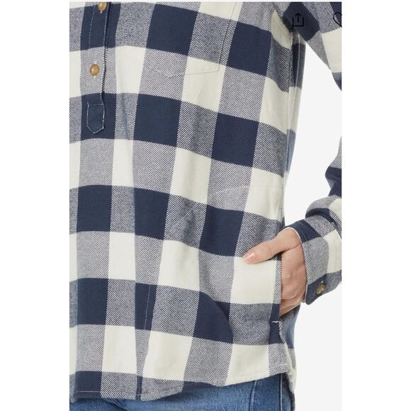 L.L.Bean Women’s Soft-Brushed Midweight Flannel Hoodie Navy Henley Cozy Fall XSP - Picture 8 of 12